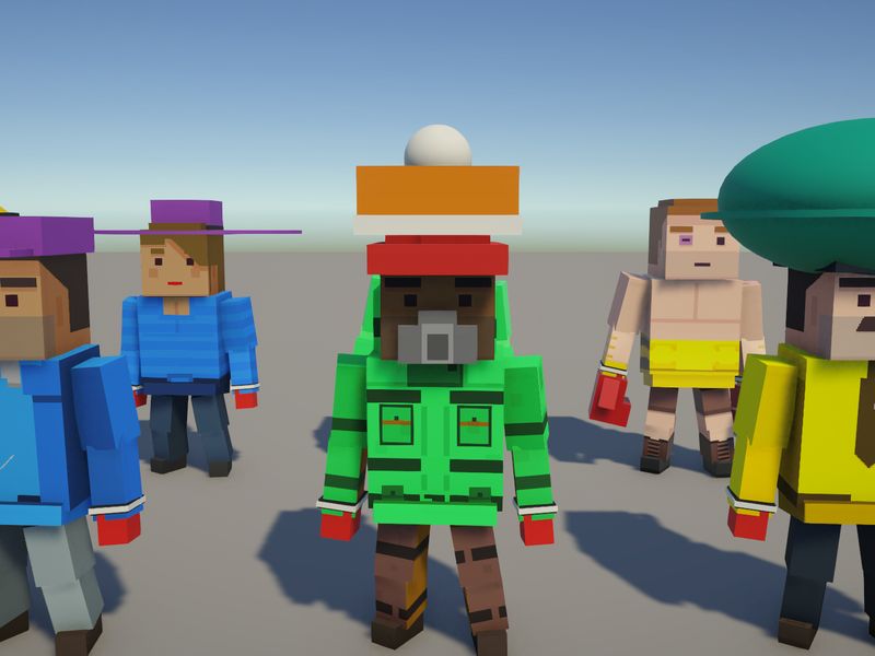 Close-up of movers wearing different hats