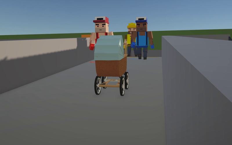A vintage pram rolling away down the lighthouse lane towards the cliff
